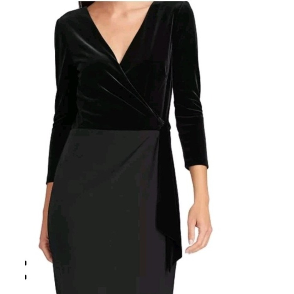 NWT Ralph Lauren Women's 18 Black Wrap Look Velvet Top Dress